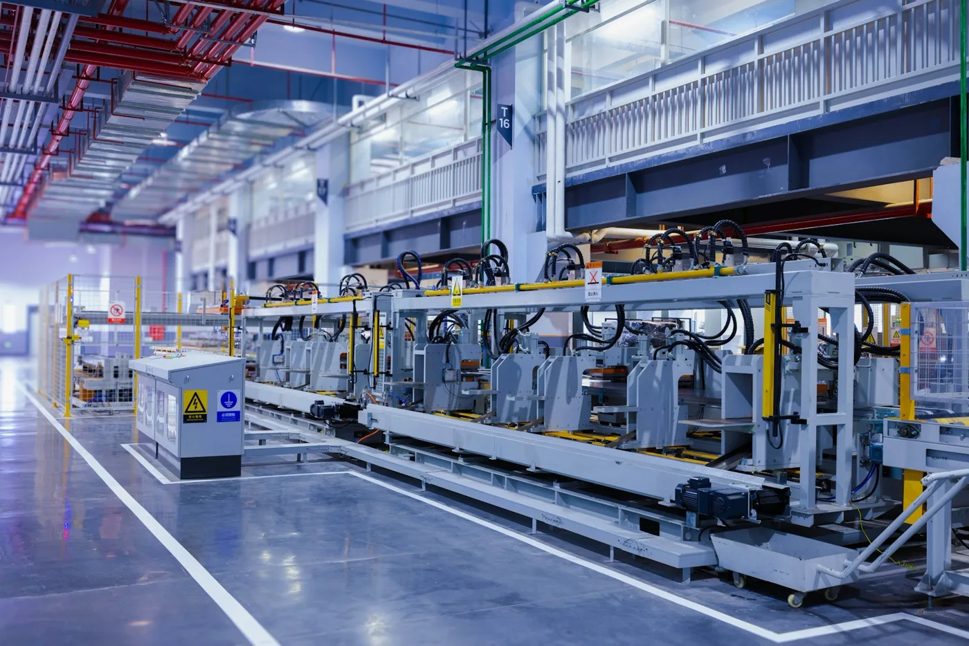 Modern automated manufacturing line with control equipment
